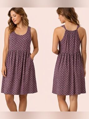 Next Beachwear Modal Geo Print Sleeveless Dress w/Pockets Women’s M Navy/Red